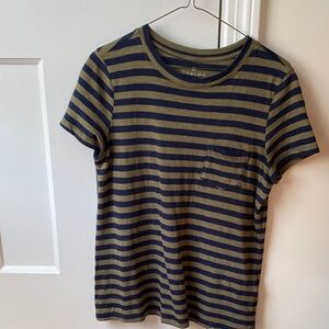 Caslon Women's Navy and Olive Striped Tee